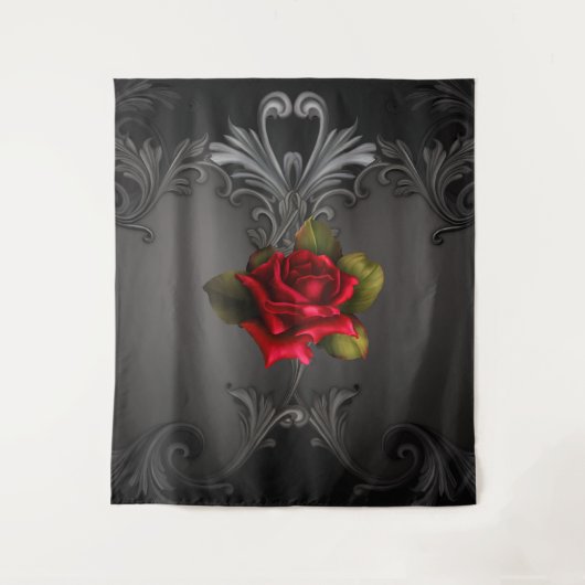 Rood Rose & Zwart Gotische Elegante Achtergrond Wandkleed (Voorkant)