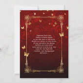  Rood Rose Zwart Goud Elegant Quinceanera Kaart (Achterkant)