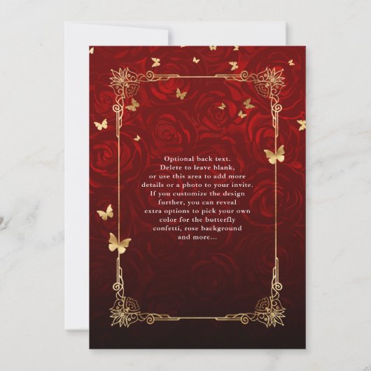  Rood Rose Zwart Goud Elegant Quinceanera Kaart (Achterkant)