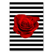 Rood Rose Zwart & Wit Strepen Bruiloft Tafel Kaart (Achterkant)
