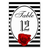Rood Rose Zwart & Wit Strepen Bruiloft Tafel Kaart (Voorkant)