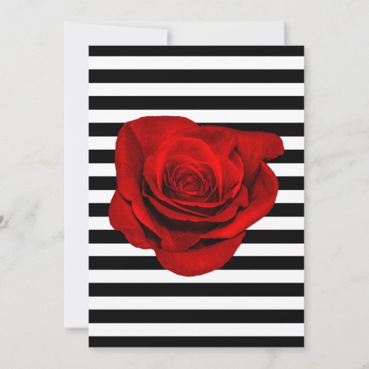 Rood Rose Zwart & Wit Strepen Bruiloft Uitnodiging (Achterkant)