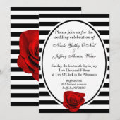 Rood Rose Zwart & Wit Strepen Bruiloft Uitnodiging (Voorkant / Achterkant)
