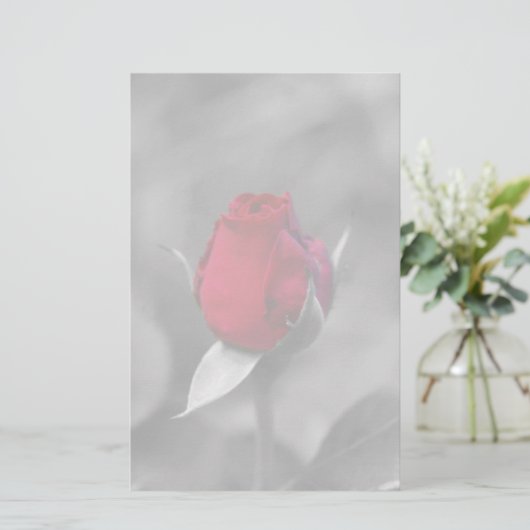 Rood Rosebud Briefpapier (Staand voorkant)