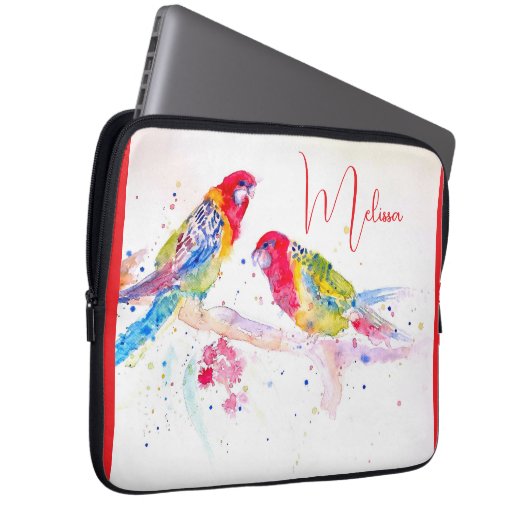 Rood rosella Parrot Waterverf Notitieboek schilder Laptop Sleeve (Voorkant Rechts)