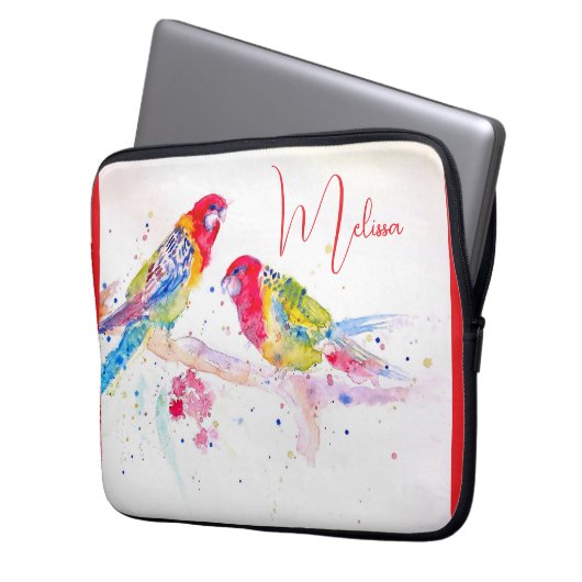 Rood rosella Parrot Waterverf Notitieboek schilder Laptop Sleeve (Voorkant Links)