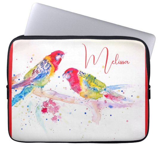 Rood rosella Parrot Waterverf Notitieboek schilder Laptop Sleeve (Voorkant)