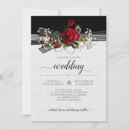 Rood Roses Baby's Breath Calligraphy Wedding Aankondiging
