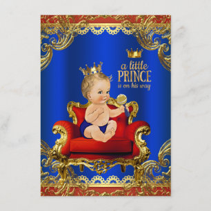Rood Royal Blue Gold Stoel Prince Baby shower Kaart