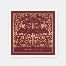 Rood Royal middeleeuws goud zwaard bruiloft Servet