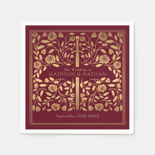 Rood Royal middeleeuws goud zwaard bruiloft Servet (Voorkant)