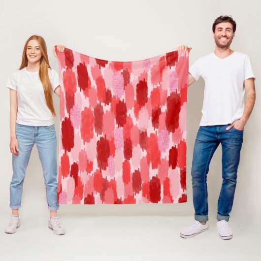 Rood Roze Abstract penseelstreken Patroon Fleece Deken (In situ)