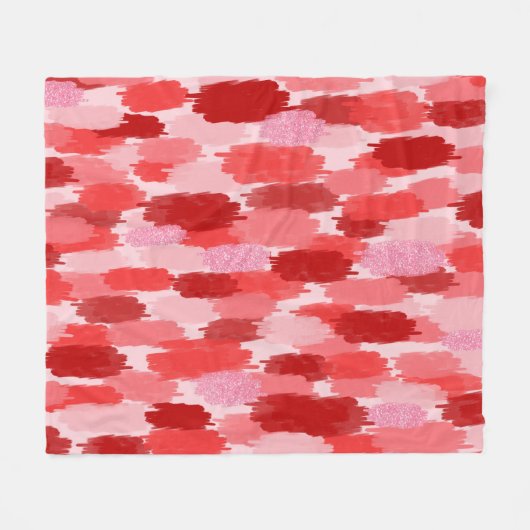 Rood Roze Abstract penseelstreken Patroon Fleece Deken (Voorkant (Horizontaal))
