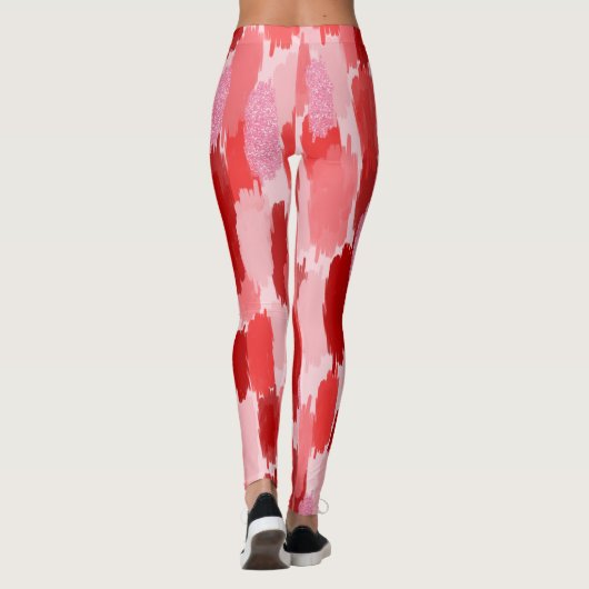 Rood Roze Abstract penseelstreken Patroon Leggings (Achterkant)