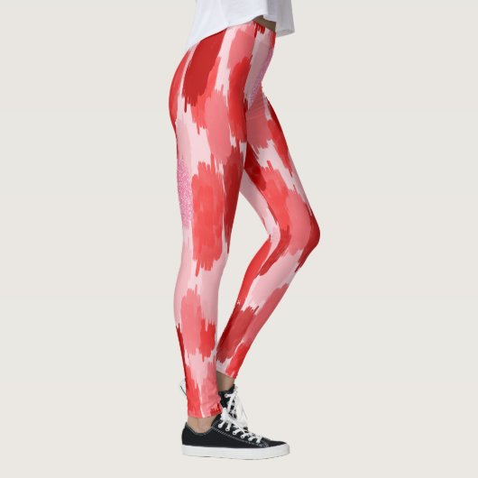 Rood Roze Abstract penseelstreken Patroon Leggings (Rechts)