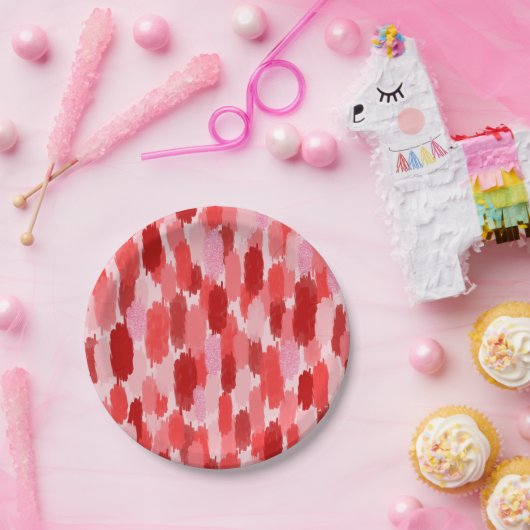 Rood Roze Abstract penseelstreken Patroon Papieren Bordje (Feest)