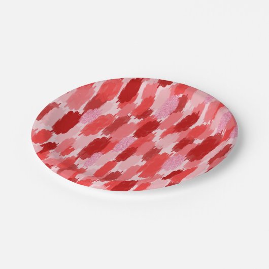 Rood Roze Abstract penseelstreken Patroon Papieren Bordje (Gekanteld)