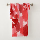Rood Roze Abstracte penseelstreken Patroon Monogra Bad Handdoek (Insitu)