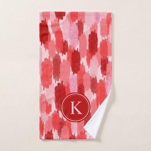 Rood Roze Abstracte penseelstreken Patroon Monogra Bad Handdoek (Handdoek)