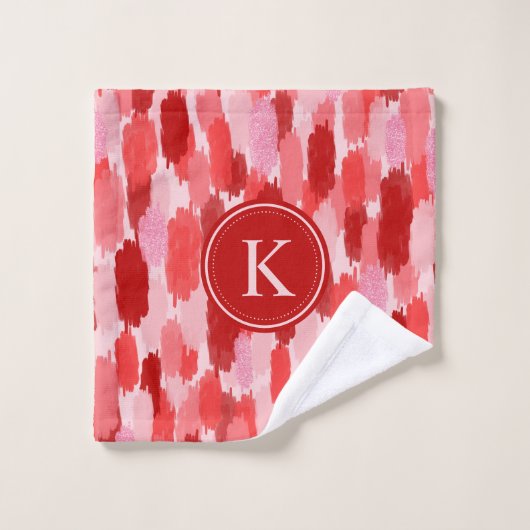 Rood Roze Abstracte penseelstreken Patroon Monogra Bad Handdoek (Wasdoekje)