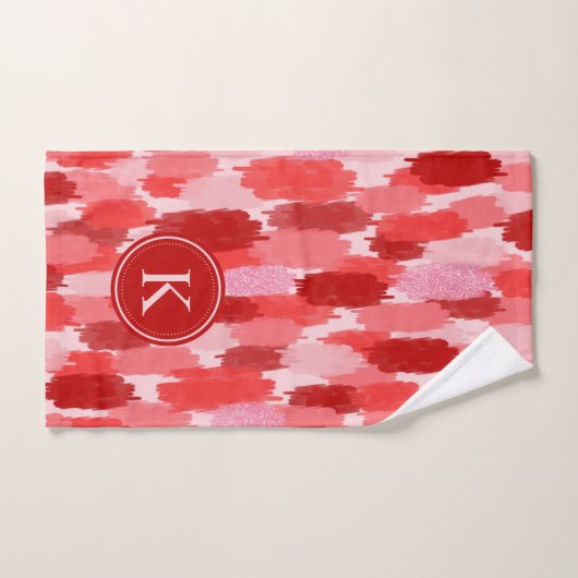 Rood Roze Abstracte penseelstreken Patroon Monogra Bad Handdoek (Handdoek)