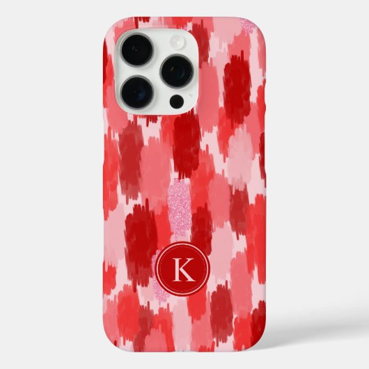 Rood Roze Abstracte penseelstreken Patroon Monogra Case-Mate iPhone Case (Achterkant)