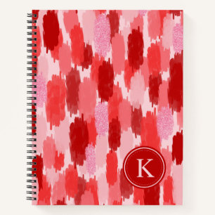 Rood Roze Abstracte penseelstreken Patroon Monogra Notitieboek