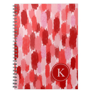 Rood Roze Abstracte penseelstreken Patroon Monogra Notitieboek
