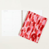 Rood Roze Abstracte penseelstreken Patroon Monogra Planner (Display)