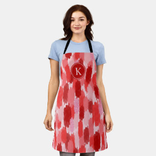 Rood Roze Abstracte penseelstreken Patroon Monogra Schort