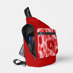 Rood Roze Abstracte penseelstreken Patroon Monogra Sling Bag