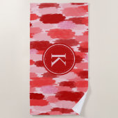 Rood Roze Abstracte penseelstreken Patroon Monogra Strandlaken (Voorkant)