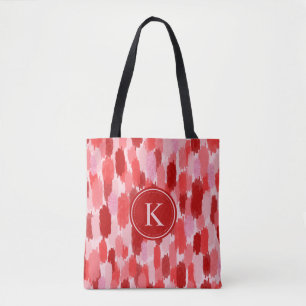Rood Roze Abstracte penseelstreken Patroon Monogra Tote Bag