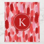 Rood Roze Abstracte penseelstreken Patroon Monogra Wijn Etiket (Enkel label)