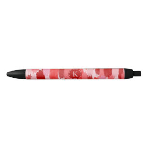 Rood Roze Abstracte penseelstreken Patroon Monogra Zwarte Inkt Pen