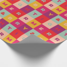 Rood Roze Aqua Geel Vrolijk en Helder Dambord Cadeaupapier