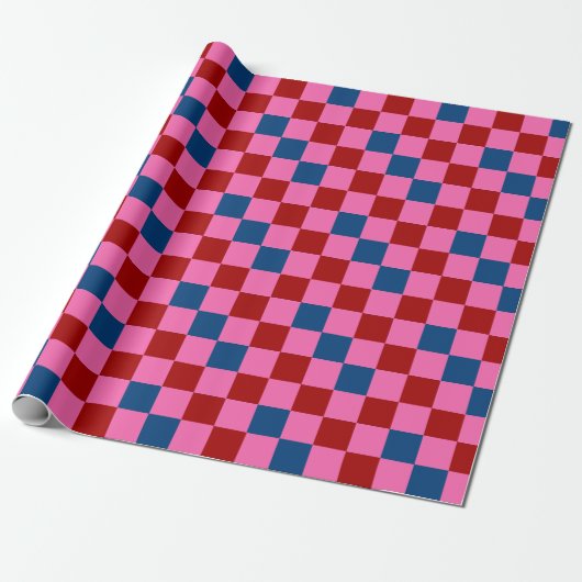Rood Roze Blauw Geruit Patroonontwerp Cadeaupapier (Uitgerold)