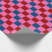 Rood Roze Blauw Geruit Patroonontwerp Cadeaupapier (Hoek)