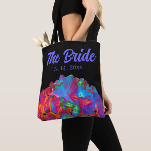 Rood roze blauw paars bloemrijk kleurrijk bloemmot tote bag