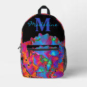 Rood roze blauw paarse bloemenmonogram kalligrafie bedrukte rugzak (Voorkant)