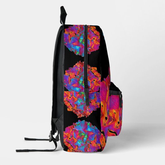 Rood roze blauw paarse bloemenmonogram kalligrafie bedrukte rugzak (Links)