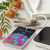 Rood roze blauw paarse bloemig kleurrijk bloemig sleutelhanger (Voorkant Rechts)