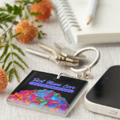 Rood roze blauw paarse bloemig kleurrijk bloemig sleutelhanger (Voorkant Rechts)