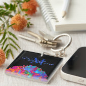 Rood roze blauw paarse bloemig kleurrijk bloemig sleutelhanger (Voorkant Rechts)