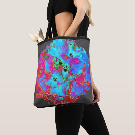 Rood roze blauw paarse bloemig kleurrijk bloemig tote bag (Dichtbij)