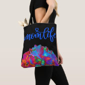 Rood roze blauw paarse bloemig kleurrijk bloemig tote bag (Dichtbij)