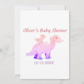 Rood roze blauw paarse dinosaurus baby shower datu kaart (Voorkant)
