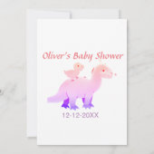 Rood roze blauw paarse dinosaurus baby shower datu kaart (Achterkant)
