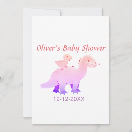Rood roze blauw paarse dinosaurus baby shower datu kaart (Achterkant)