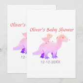 Rood roze blauw paarse dinosaurus baby shower datu kaart (Voorkant / Achterkant)